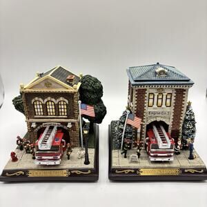 Vintage Hawthore Village Commitment To Courage & Compassion Firehouses Set Of 2